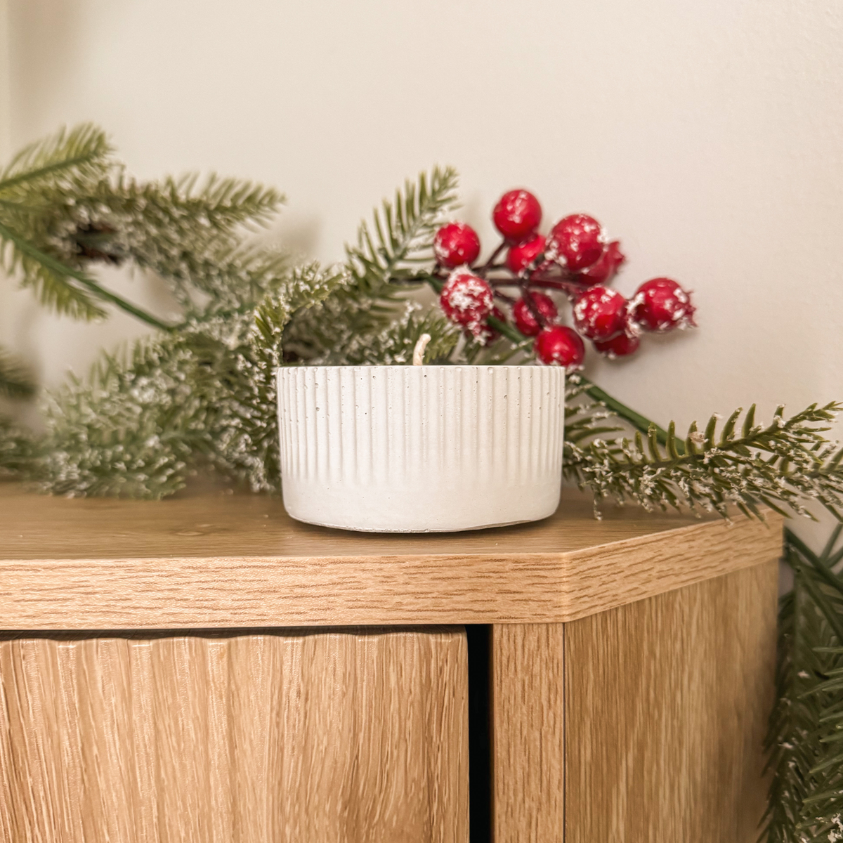 Chandelle BLANC NEIGE | Forêt hivernale & pomme grenade | blanc sauge 